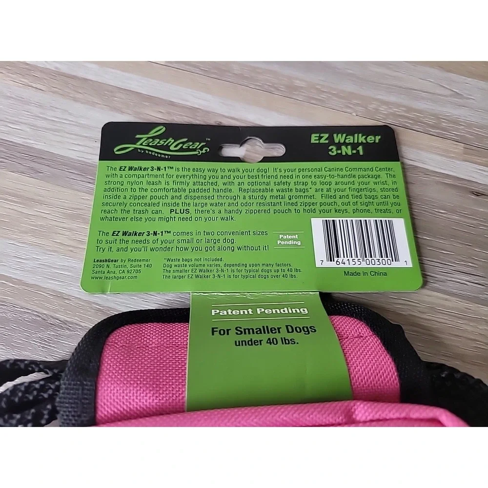 Leash Gear By Redeemer Pink 3-N-1 EZ Walker‎ Leash Pouch Bag Larger Dogs 40lbs+